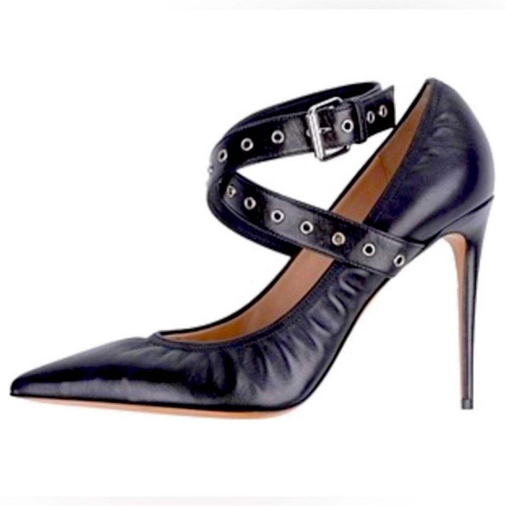 VALENTINO Love Latch Grommeted Leather Ankle-Wrap Pumps EU 36.5 US 6 - Picture 1 of 9